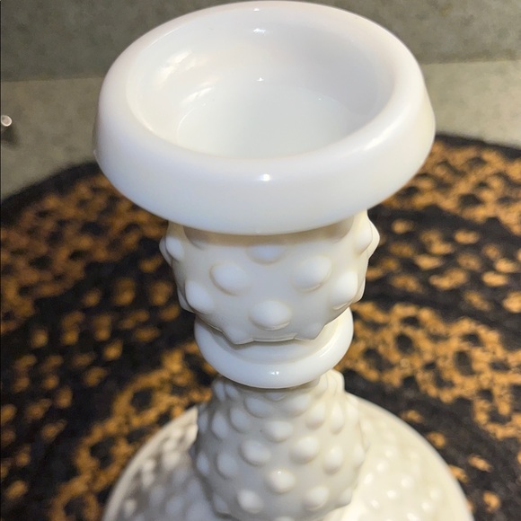 White Fenton Hobnail Candle Holder - Picture 17 of 17